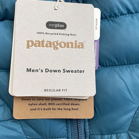 Patagonia Down Sweater Jacket Wavy Blue Mens Regular Fit YKK Zip XL - Picture 5 of 11
